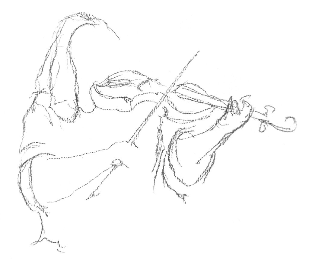 Line drawing of Lucy Blane playing the fiddle